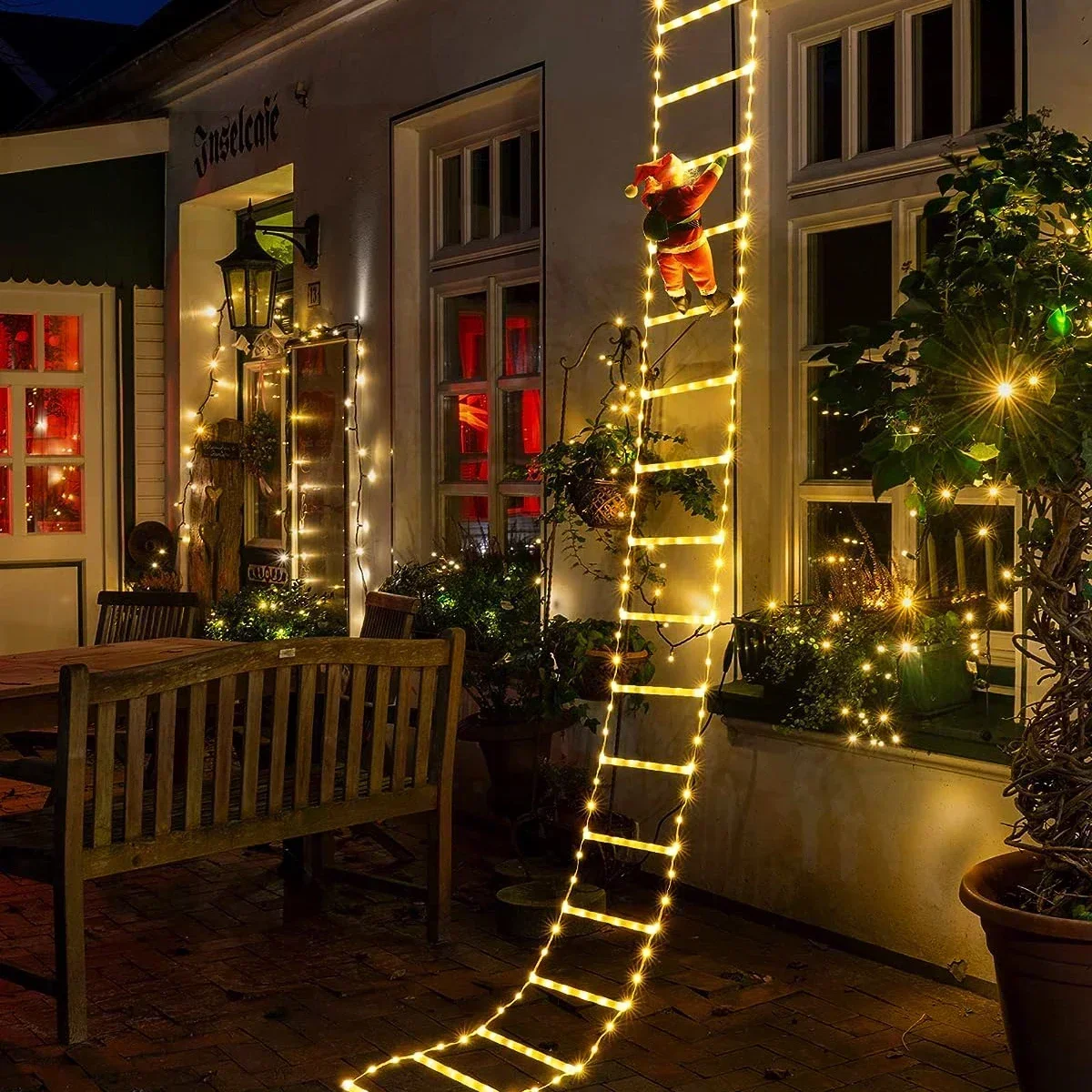 Xmas Outdoor Lighting Decorations - Noel baba ev için LED merdiven