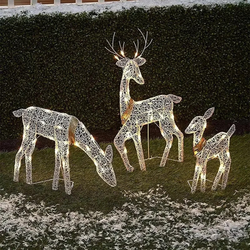 Xmas Outdoor Lighting Decorations - 2026 3 Parça Demir Sanatı Geyik