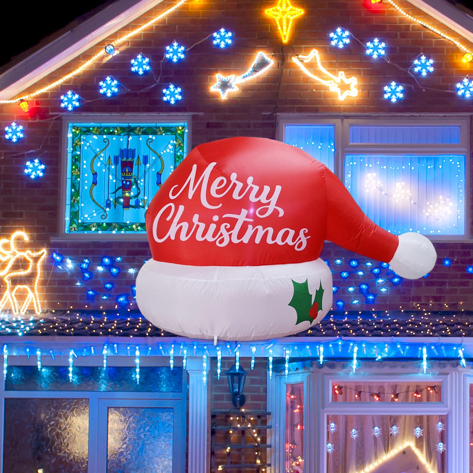 Xmas Outdoor Lighting Decorations - Dev Kırmızı Şişme Noel Şapkası Noel