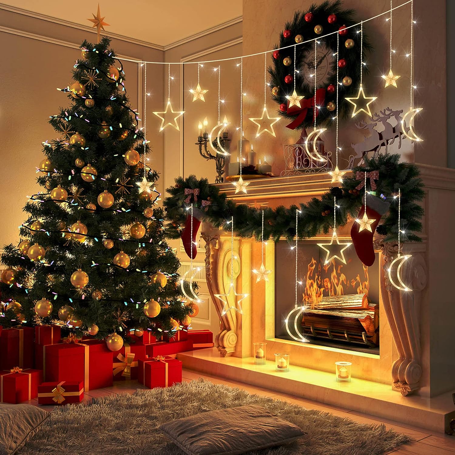 3.5 m Yıldız Ay LED Perde Dize - Xmas Outdoor Lighting Decorations incelemesi ve fiyatı