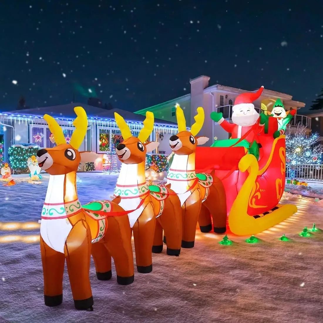 12FT/3.7M Şişme Noel Baba Ren  - Xmas Outdoor Lighting Decorations incelemesi ve fiyatı