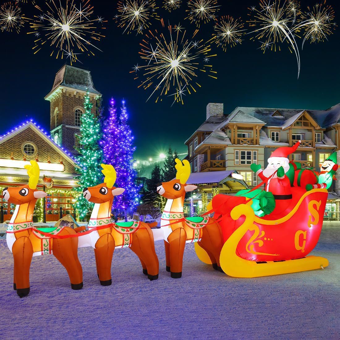 12FT/3.7M Şişme Noel Baba Ren  - Xmas Outdoor Lighting Decorations incelemesi ve fiyatı